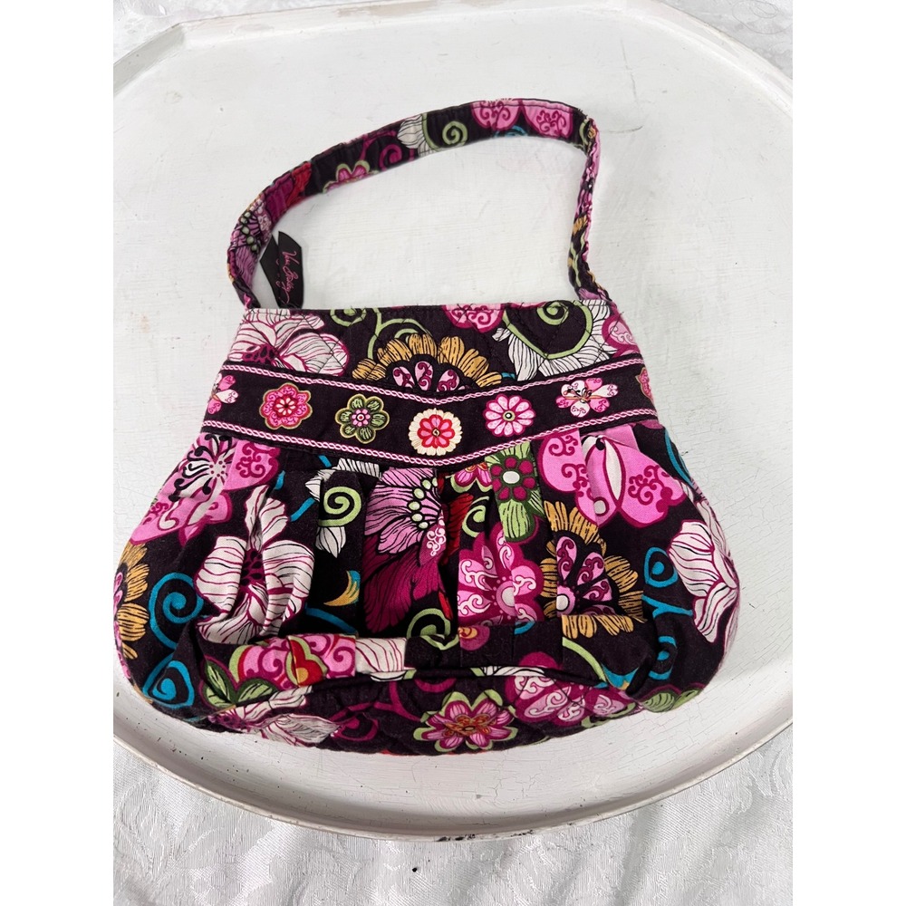 Vera Bradley Floral Paisley Quilted Cotton Pleated Shoulder Bag Pink Brown